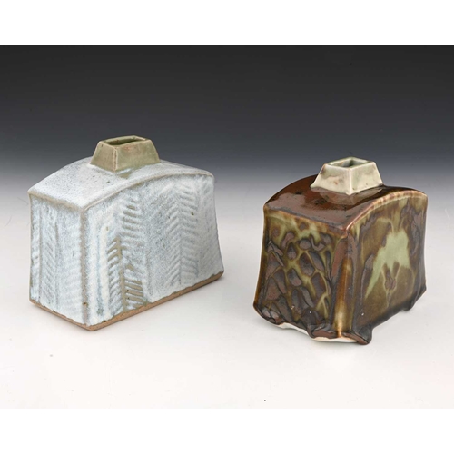 791 - David Frith (British, 1943), Brook House Pottery, two hand-built slabbed vases, stoneware glazed wit... 