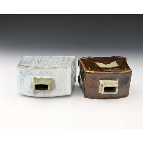 791 - David Frith (British, 1943), Brook House Pottery, two hand-built slabbed vases, stoneware glazed wit... 