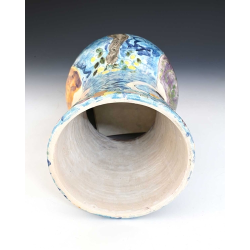 803 - Dora Holzhandler, a studio pottery vase, 1985, wide necked bulbous form, painted and sgraffito decor... 