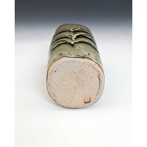 810 - David Leach O.B.E. (British, 1911-2005), stoneware thrown and altered vase, Tenmoku glazed on the in... 