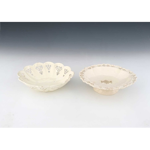 823 - Two English creamware reticulated dishes, circa 1780, lobed form with pierced foliate and trellis mo... 