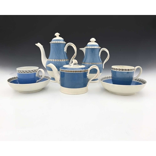 859 - A Neale and Co. pearlware mocha tea and coffee service, circa 1790, including baluster coffee pot an... 