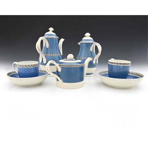 859 - A Neale and Co. pearlware mocha tea and coffee service, circa 1790, including baluster coffee pot an... 