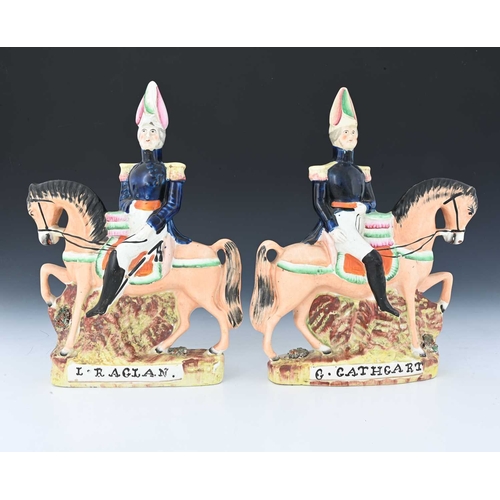 860 - A pair of Staffordshire flatback equestrian figures, 19th century, modelled as Major General Sir Geo... 