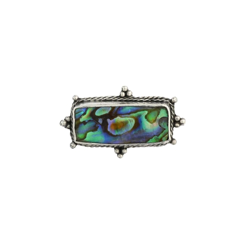 90 - Mary Thew (attributed), an Arts and Crafts silver and abalone brooch, rectangular form with double r... 