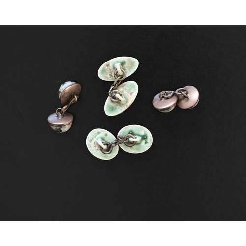 96 - Ruskin Pottery, pair of High Fired cabochon and gilt metal cufflinks, moss agate effect, together wi... 