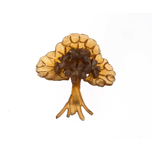 97 - George Pierre, an Art Nouveau steam bent and carved horn brooch, modelled as a tree with floral bouq... 