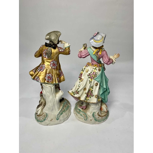 122 - A pair of Samson figurines, late 19th Century, shepherd and shepherdess, Rococo plinths, pseudo-Chel... 