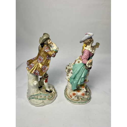 122 - A pair of Samson figurines, late 19th Century, shepherd and shepherdess, Rococo plinths, pseudo-Chel... 