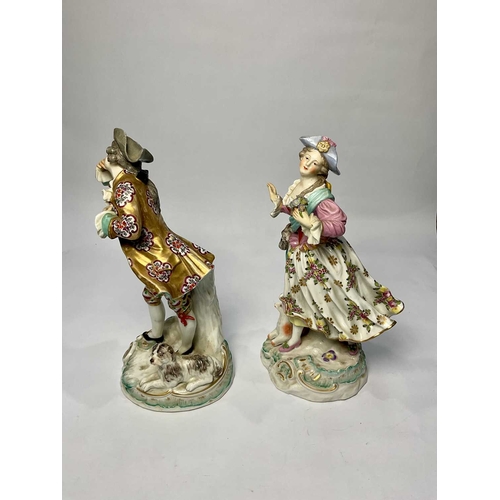 122 - A pair of Samson figurines, late 19th Century, shepherd and shepherdess, Rococo plinths, pseudo-Chel... 