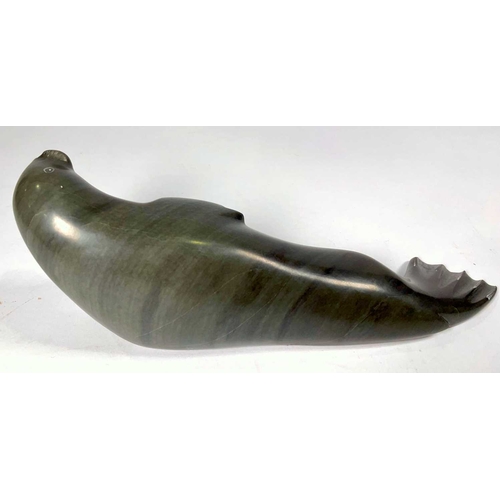 133 - Josie Ohaituk (Inuit, First Nation Canadian, b.1952), contemporary soapstone carving of a reclining ... 