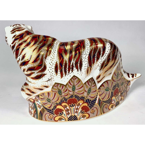 136 - Royal Crown Derby, a gold stopper 'Bengal Tiger' paperweight figurine, printed and painted marks to ... 