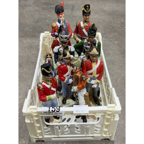 159 - Collection of ceramic figurines of historical French military personnel, some marked with a crowned ... 