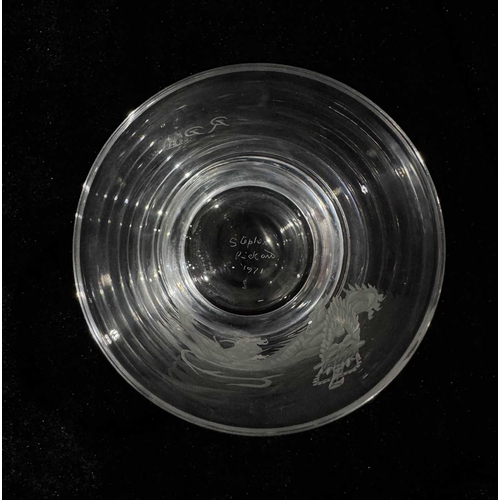 233 - Stephen Rickard for Stuart & Sons, Stourbridge, a glass tumbler decorated with a heraldic engrav... 