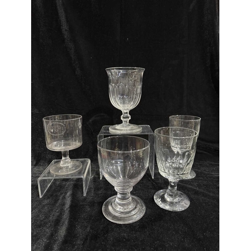 249 - A collection of large 19th century wine glasses, including a sliced cut, bell bowl form glass, 10.3c... 