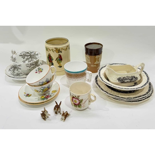 28 - A mixed collection of ceramics including a Royal Doulton stoneware beaker with applied sprigged deco... 