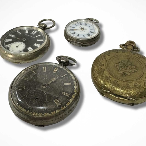 280 - Watches: A Loveridge & Sons fob watch with black face and roman numeral dial, and three other po... 