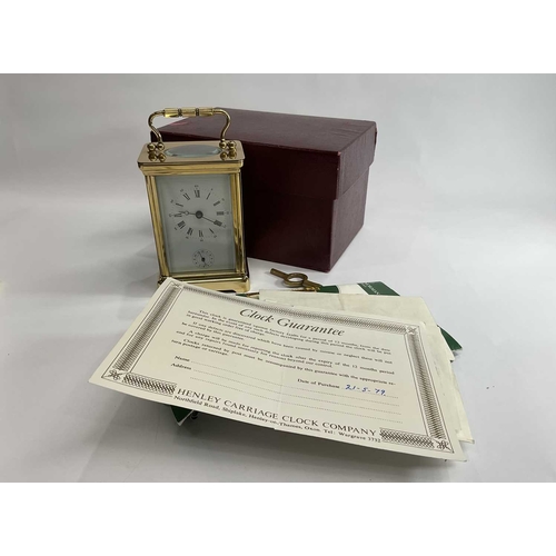 308 - Matthew Norman of London, 'Miniature 30-day carriage clock timepiece' brass carriage case with bevel... 