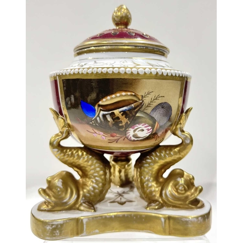 33 - An early 19th century potpourri urn and cover, pierced gilt lid, topped with a gilded finial atop a ... 