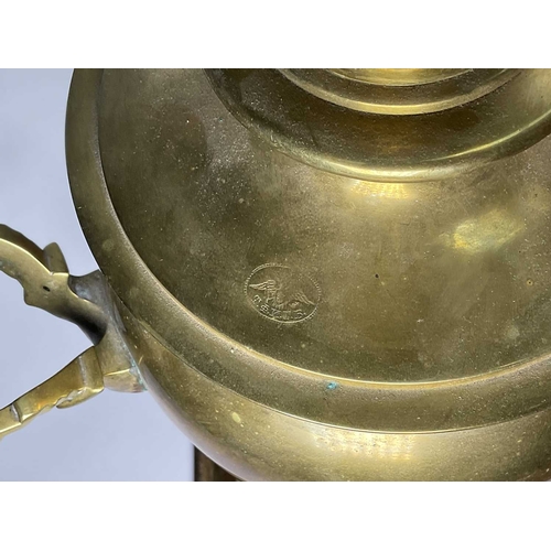 335 - A Russian brass samovar with tray, 42cm high