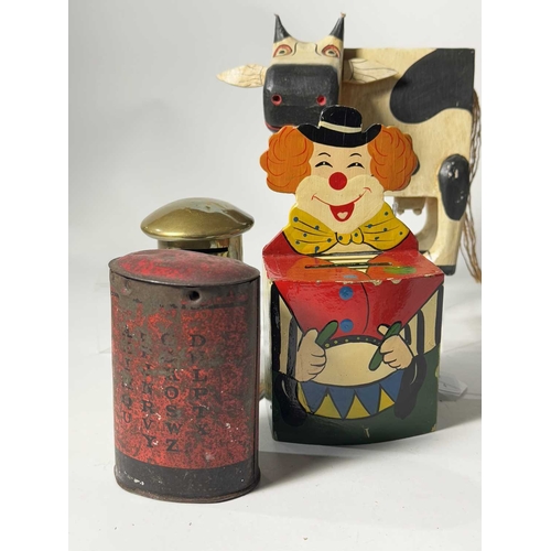 360 - A collection of novelty moneyboxes, metal examples in the form of post boxes together with a hand-pa... 