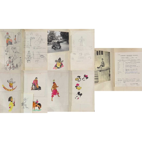 397 - A 19th century leather bound scrapbook containing original illustrations and pasted cartoons, some h... 