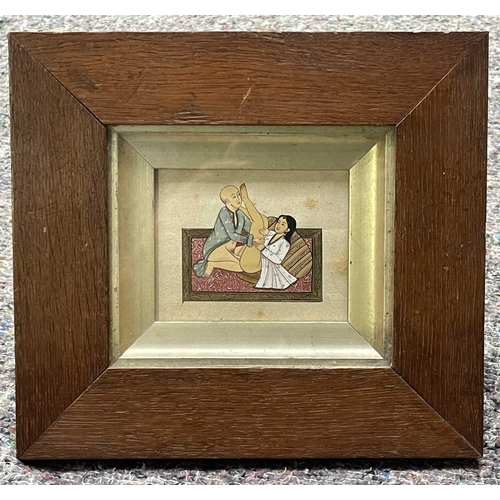 414 - A framed miniature erotic painting in the Eastern style, 8cm by 10 cm