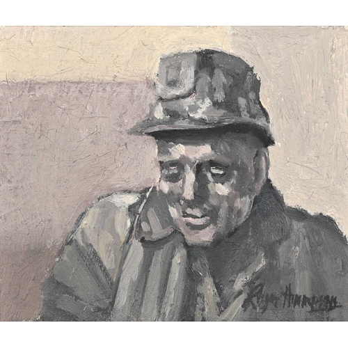 418 - Roger Hanier Hampson (British, 1925-1996), Miner, signed l.r., titled verso, oil on board, 10.5 by 1... 