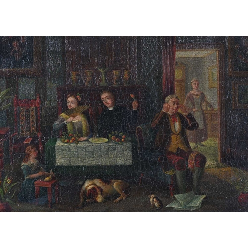 425 - Dutch School, 19th Century, The Priest, titled verso, oil on a chamfered panel, 18 by 26cm, framed... 