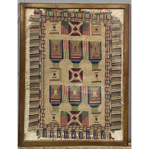 439 - A tribal textile, possibly 19th century First Nation American, cream ground with geometric patterns ... 