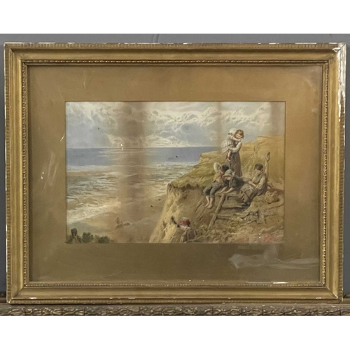 440 - Myles Birket Foster (British 1825-1899), children seated on a cliff above the sea, monogram signed l... 