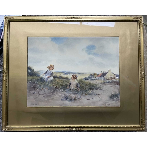 441 - Thomas Paterson (British, late 19th/early 20th Century), children on a grassy mound, signed l.l., wa... 