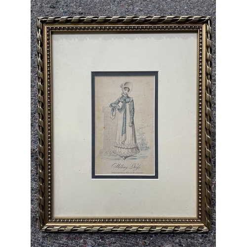 472 - A framed group of four regency ladies fashion plates, largest 18cm by 10cm