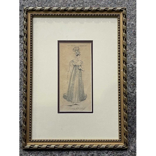 472 - A framed group of four regency ladies fashion plates, largest 18cm by 10cm