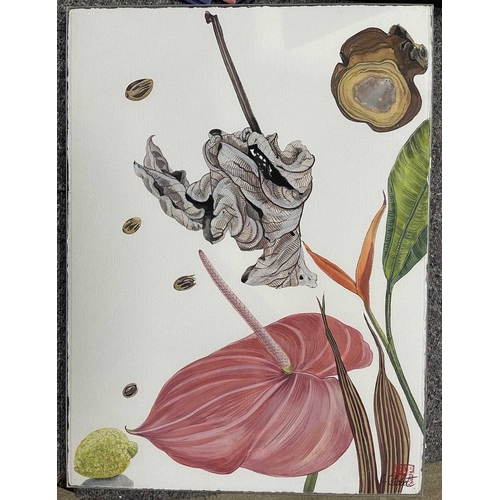 503 - C. Chabot (20th Century), Hibiscus, Citron, and Helicomia, a triptych, all signed l.r., with pseudo ... 