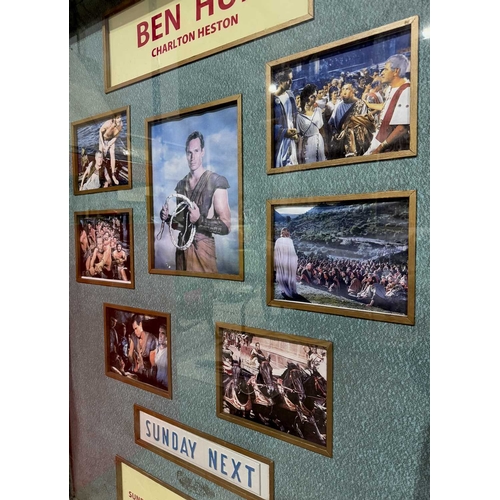 553 - A Regal theatre illuminated cinema sign, with Ben Hur promotional photographs, painted wooden frame,... 