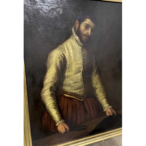 558 - After Giovanni Battista Moroni, The Tailor, oil on canvas, 100 by 75cm, gilt frame