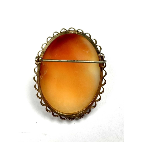 576 - A 9ct gold shell cameo brooch, carved to depict a lady in profile, hallmarks for 9ct gold, 14.3g... 