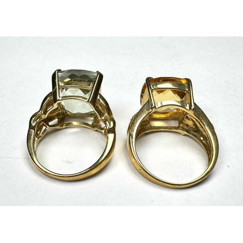 605 - A 9ct gold prasiolite single-stone ring, together with a 9ct gold citrine single-stone ring, hallmar... 