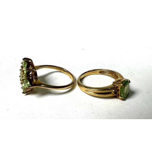 619 - A 9ct gold green garnet cluster ring and a 9ct gold green garnet single-stone ring, hallmarks for Bi... 