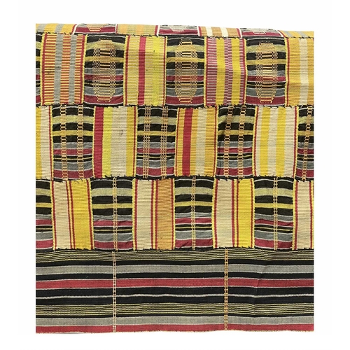 64 - A Ghanaian Kente cloth dating from the first half of the 20th century, 240 by 170cm (approx)