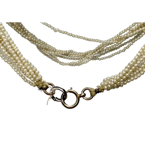 641 - A 19th century eight-strand necklace, with bolt ring clasp and further seed pearl strands, length of... 