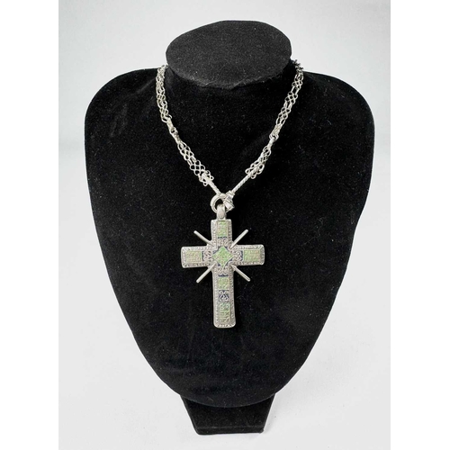 651 - A 19th century silver enamel Russian orthodox cross pendant, with chain, length of pendant 5.8cm, we... 