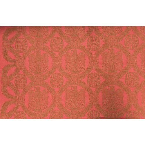 66 - A Georg Jensen red and gold 'Sct. Knuds Ørne' or 'eagle pattern' damask linen tablecloth, designed i... 