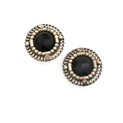 748 - Georg Jensen, a pair of vintage silver and onyx cabochon clip earrings, model number 85, 21.2g... 