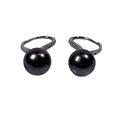 750 - A pair of grey cultured pearl and diamond earrings, pearls measure approximately 9mm, mount stamped ... 