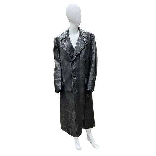 756 - WWII German long leather and sheepskin coat