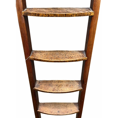 782 - A 11 tread set of varnished pine library steps/ladder, 245cm high, 34cm wide