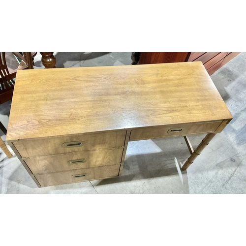 817 - An oak Dixie Campaigner dressing table in the campaign style, ageing patina to top, three short draw... 