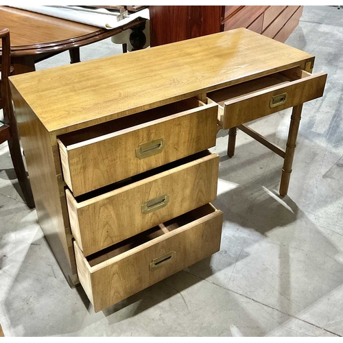 817 - An oak Dixie Campaigner dressing table in the campaign style, ageing patina to top, three short draw... 